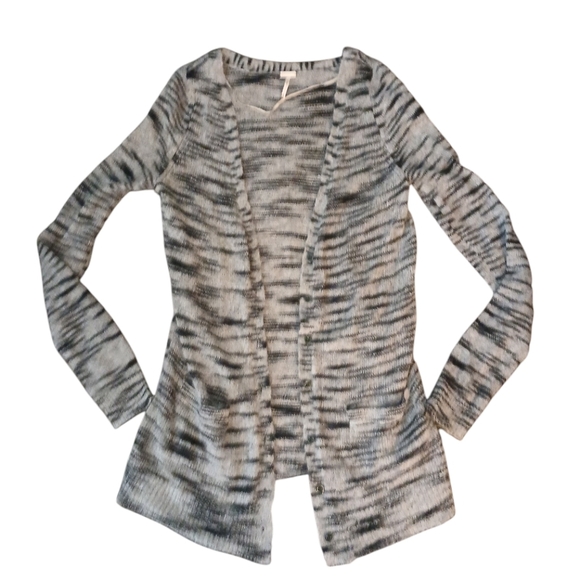 Free People Animal Print Draped Cardigan Gray and Black Button Down Sweater - Picture 6 of 9